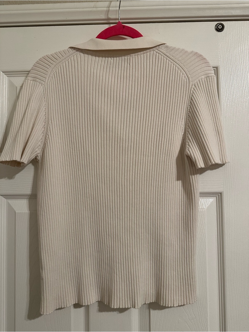 Calvin Klein Cream Ribbed Polo Short Sleeve Top - Picture 2 of 3